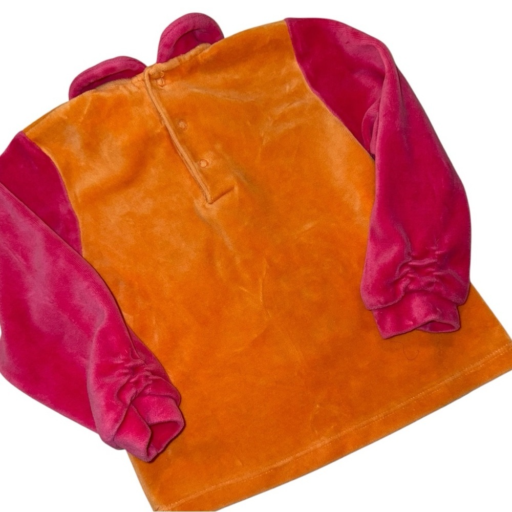 Vintage Petit Lem 24M Giraffe Velour Outfit – Orange Pink Set Footed Pants - Picture 4 of 10